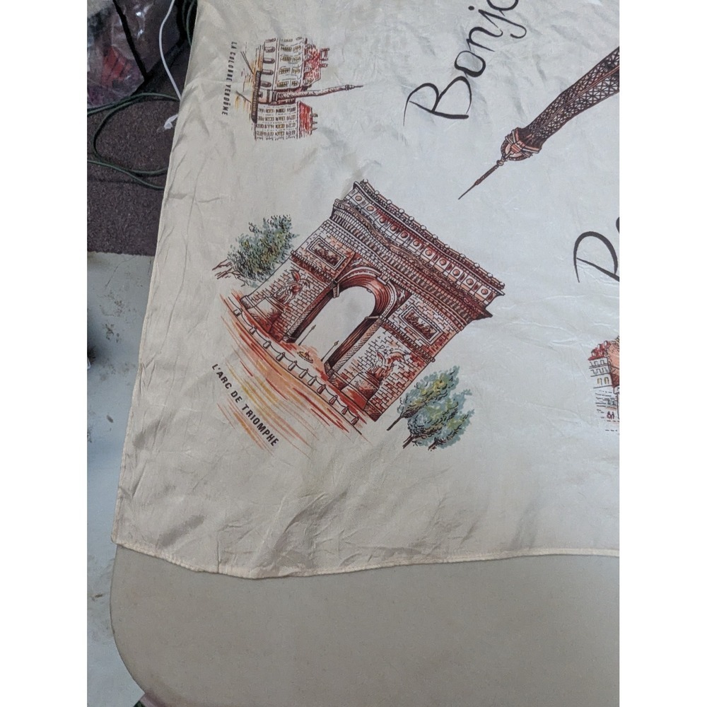 Vintage 30x30 Paris Souvenir Scarf - Large Mid-Century French Landmark Scarf MCM - Picture 7 of 12